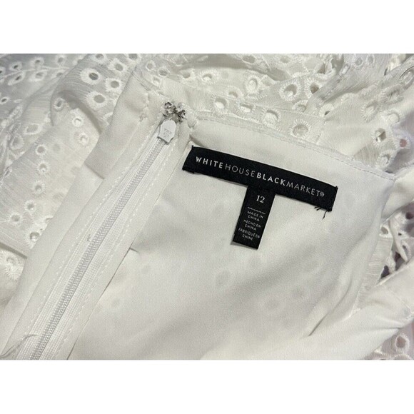 COPY White House Black Market Eyelet Ruffle Wrap Dress in White Size 12 - Picture 7 of 7